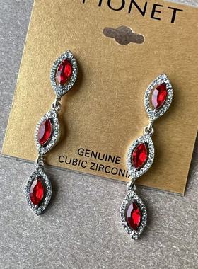 M家 莫 奈家耳夹新年红锆石耳坠 复古奢华耳坠