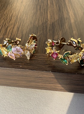 小众设计感彩色锆石耳环女新款爆款高级感轻奢气质耳钉耳饰戒指