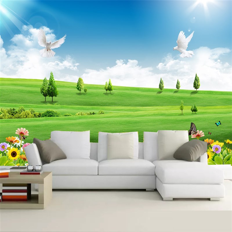 自然风景画壁纸贴纸贴画客厅背景墙卧室简约防水森林荷花装饰立体图片