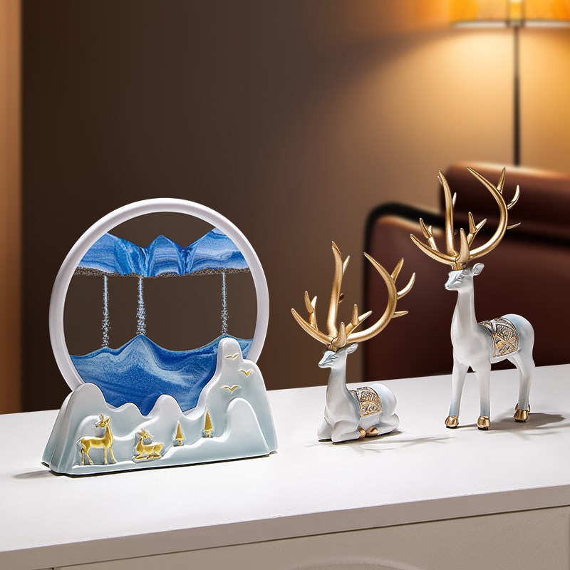 创意招财鹿流沙画摆件客厅办公室玄关家居沙漏装饰品乔迁新居送礼