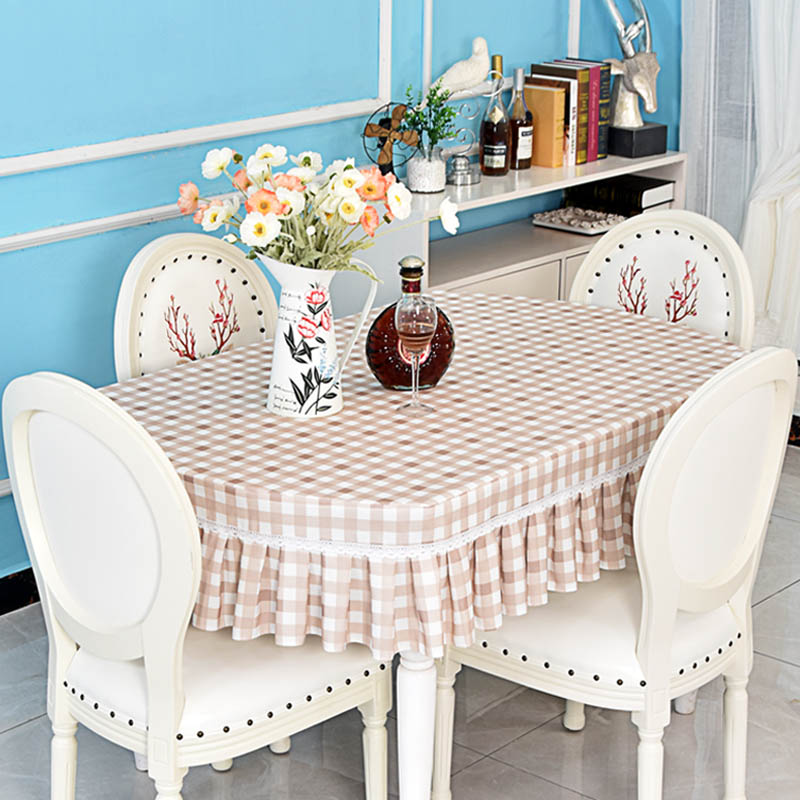 蓝色小格子餐桌罩长方形麻将电视柜盖布正方形老式方桌台布