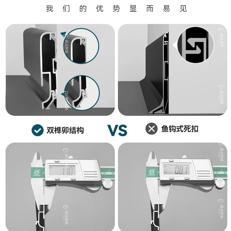 发光踢脚板铝合金灯带LED灯槽金属5cm明装贴脚线不锈钢卡扣踢脚线