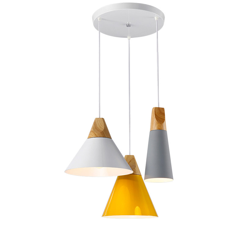 现代餐吊灯 实木铝材创意彩色饭店咖啡厅酒吧台单三头吊灯