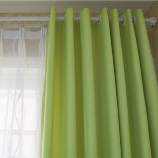 果绿纯色棉麻半遮光窗帘现代卧室客厅阳台田园风飘窗成品定制