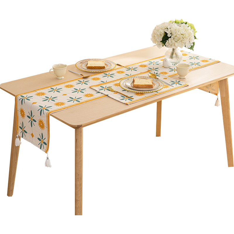 现代棉线编织桌旗茶几壁纸茶桌壁纸餐桌电视柜长条装饰桌巾