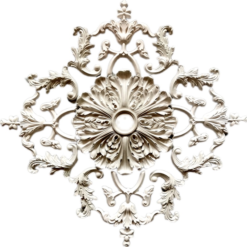 法式石膏线条灯盘雕花客厅天花吊顶圆形灯座装饰花角仿PU欧式造型