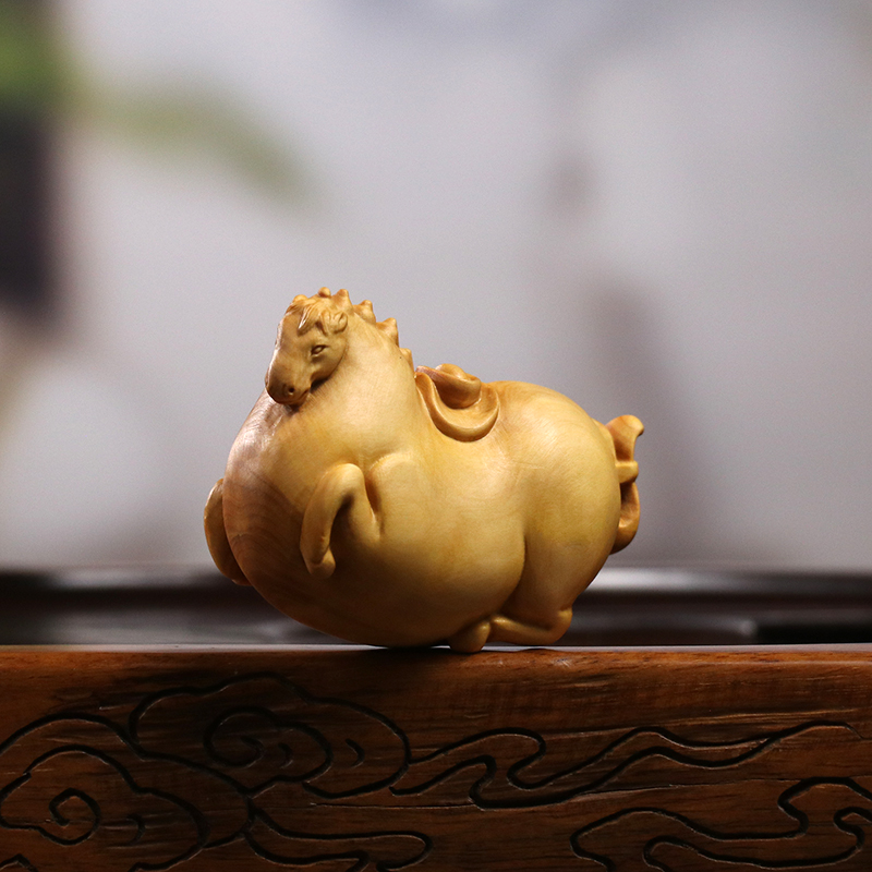 黄杨木雕手把件文玩男士把玩中式实木雕刻工艺动物生肖马唐马