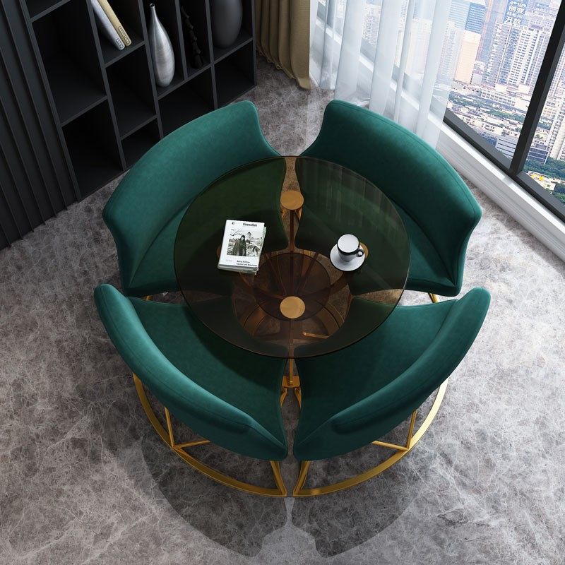 层钢化玻璃创意小圆桌子家用奶茶店售楼处休闲会客洽谈桌椅