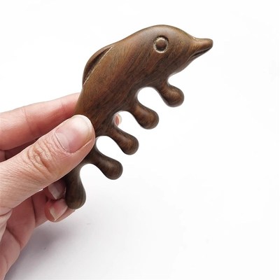 紫檀海豚按摩梳头部经络梳檀木头发头部头皮五爪五齿按摩梳木梳子