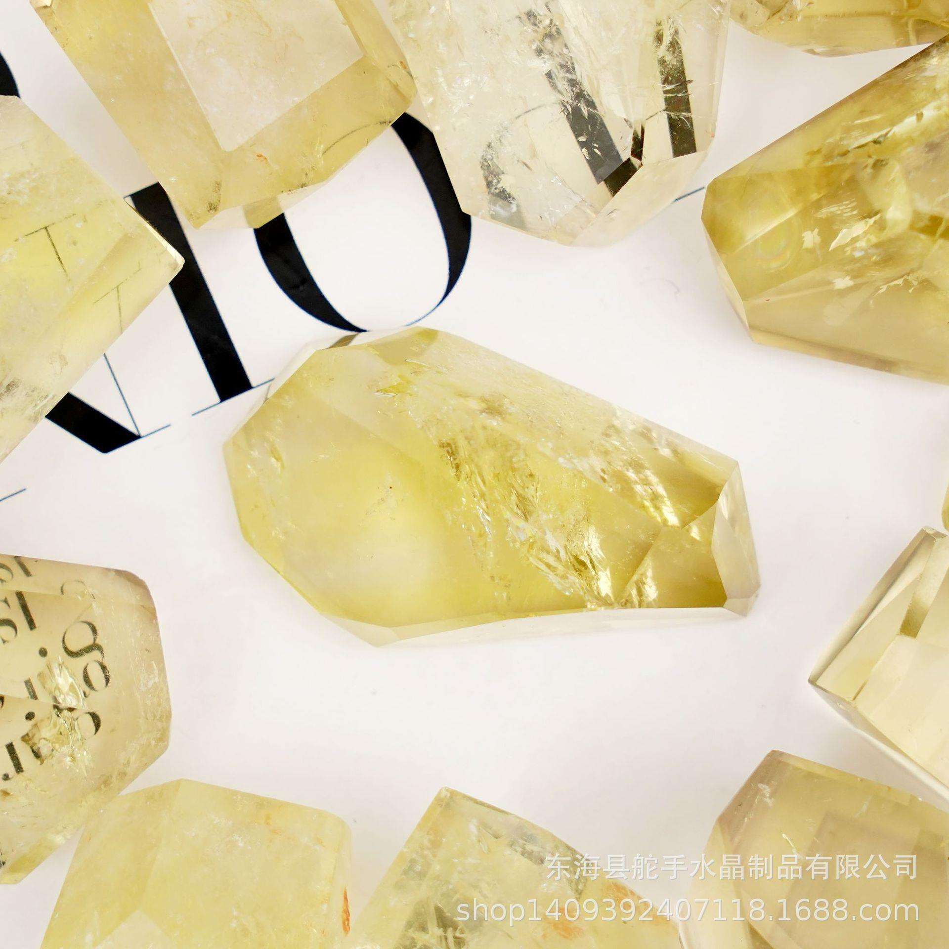 天然黄水晶随形暴力黄彩虹黄胶花金字塔色带黄水晶原石打磨摆件