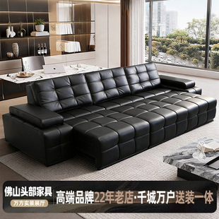 劳伦斯真皮电动沙发床零靠墙多功能客厅直排三人位可伸缩一体两用