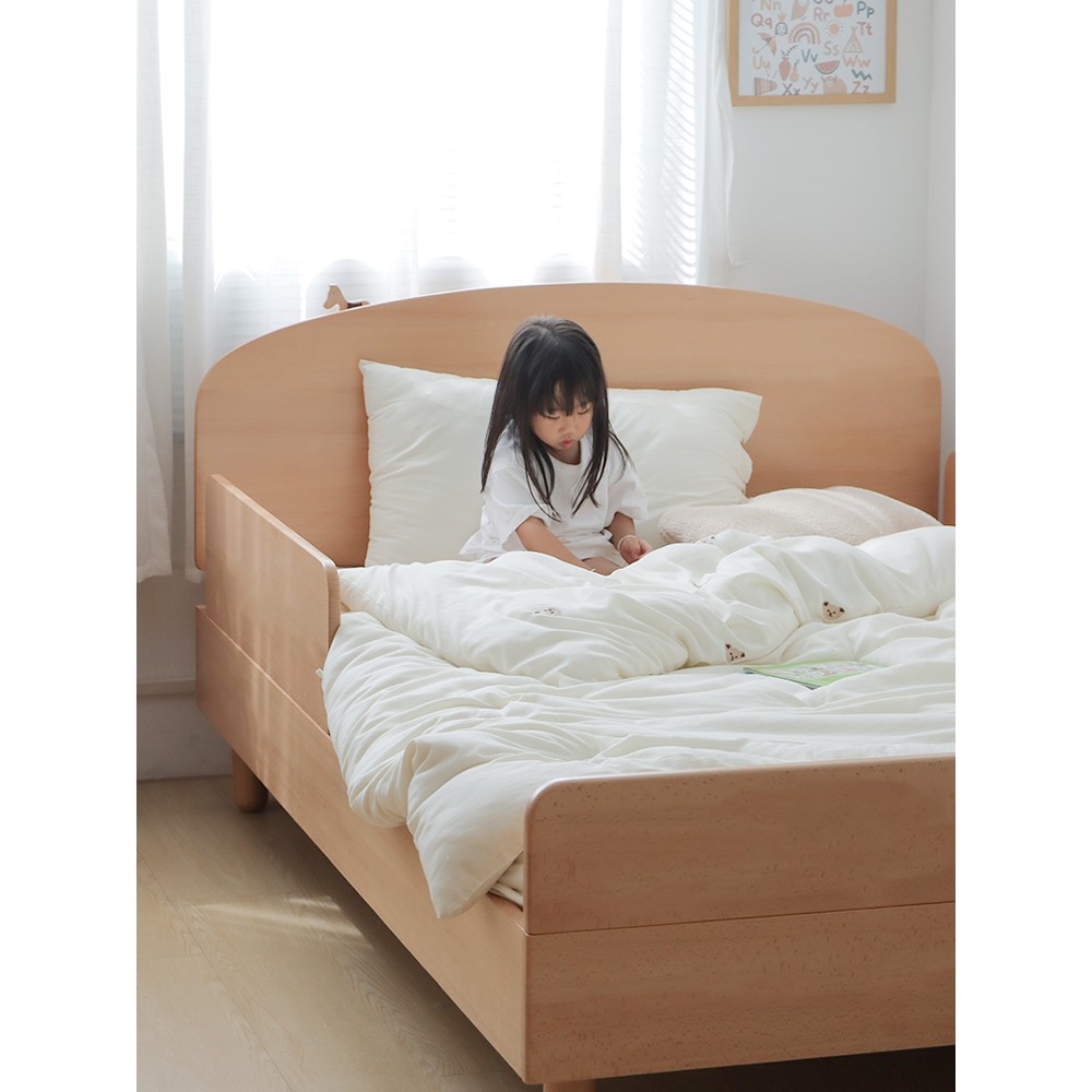 小乔造木全实木榉木儿童床带护栏加宽拼接床男孩女孩1.2米1.35米