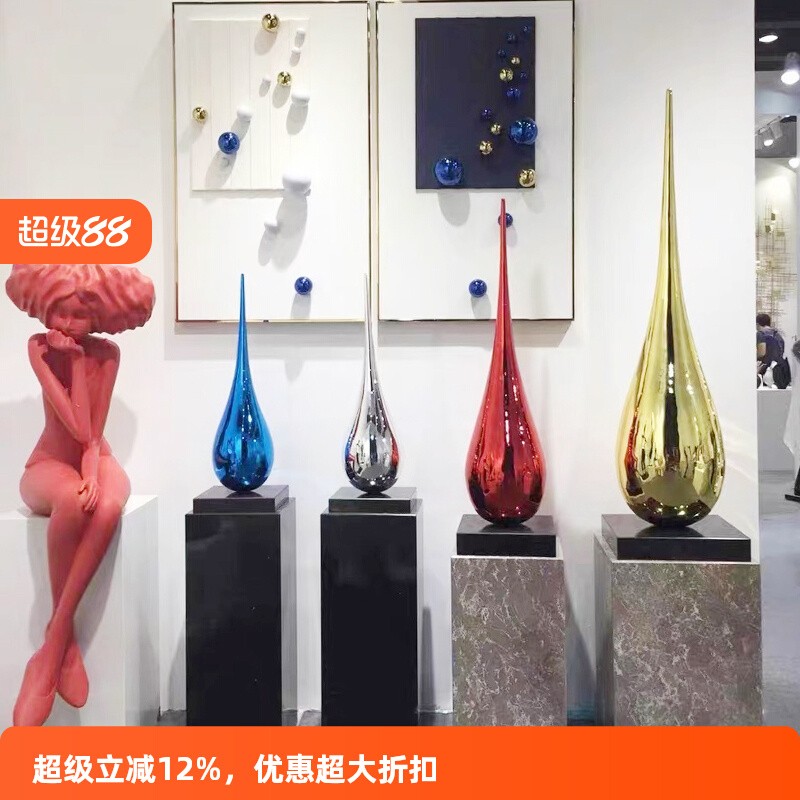 轻奢抽象水滴雕塑摆件售楼处玄关过道大理石底座商场酒店会所饰品