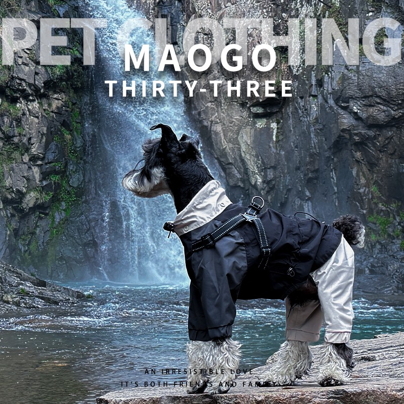 狗狗雨衣四脚防水全包帽子可拆卸带牵引小型犬防脏户外宠物冲锋衣