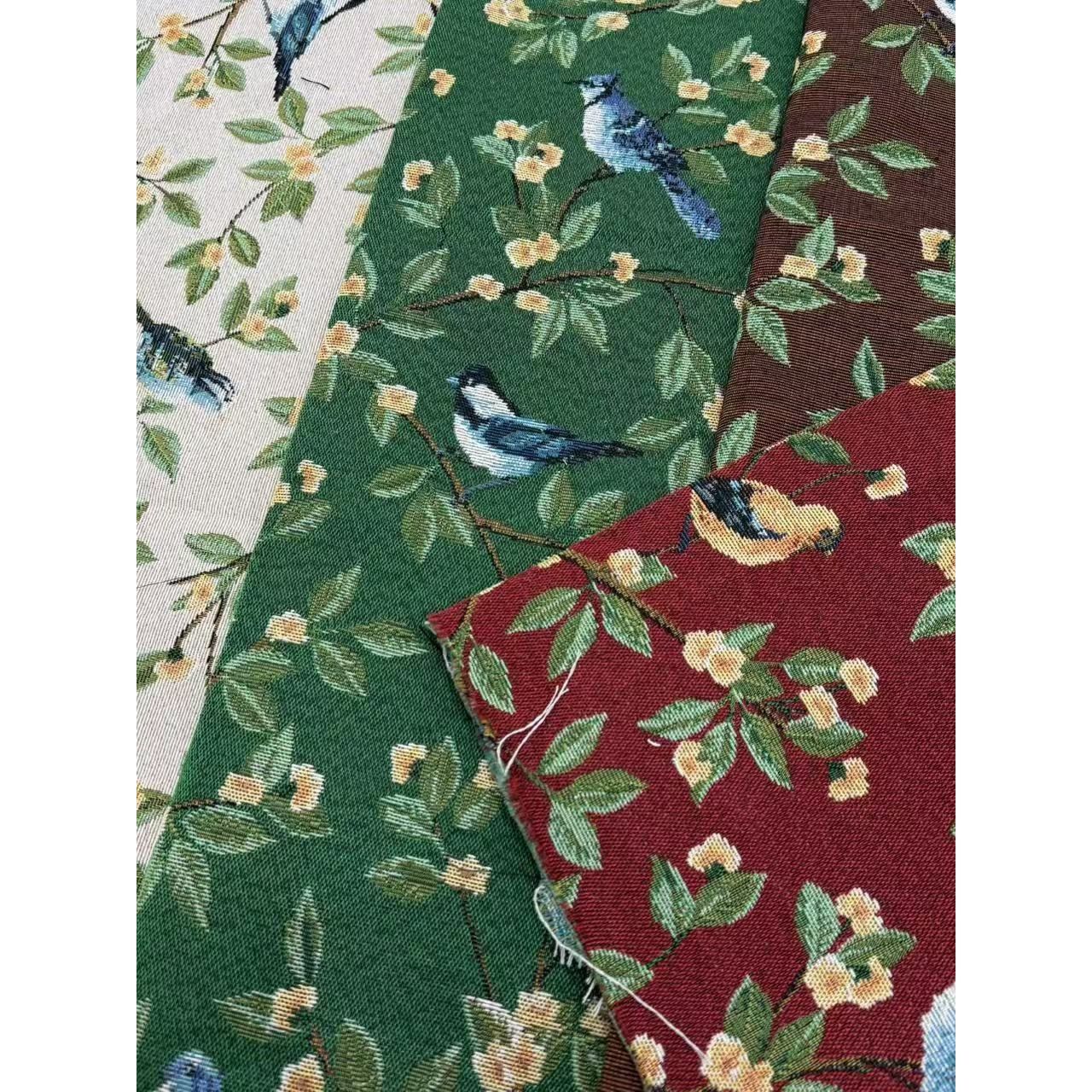 新品加厚美式油画风复古花鸟桌布桌旗家用布料提花沙发布箱包抱枕