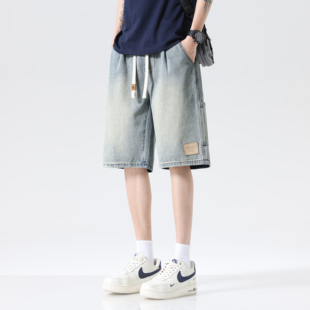 薄款 男夏季 宽松直筒五分裤 休闲中裤 青少年 美式 男士 复古牛仔短裤