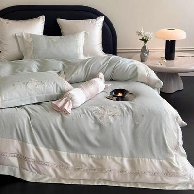 法式轻奢YLS-2025天床丝棉四件套公主风爱上心心刺绣被套床单少女