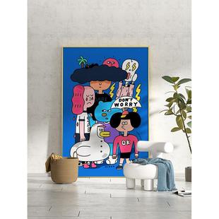 装 2565约现代蓝色卡通人物童房客儿厅壁玄关饰画卧室床头画 简EM