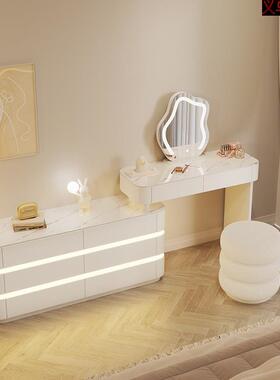 灯直供r伸奶油风抽31601屉氛围梳妆台收纳柜一体轻奢现代简约缩化