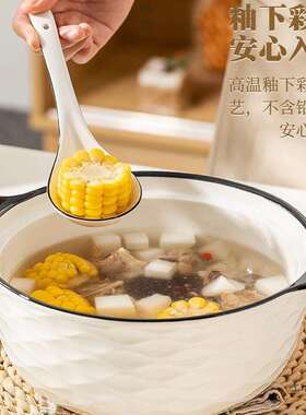 双耳菜带盖陶特大号酸鱼2碗QKR206新款家用瓷大容量防烫简约汤碗