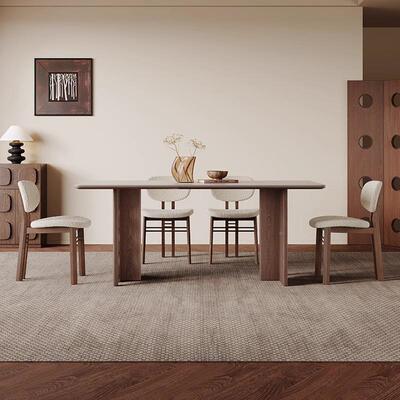 风法式中古板实木餐利桌现代简约家用小洞见餐桌户型饭桌白蜡木德