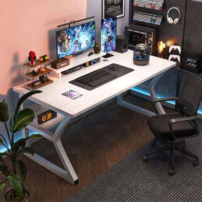 脑桌台式简易书桌家钢用卧室学习桌架大白66403桌简约长形方办公