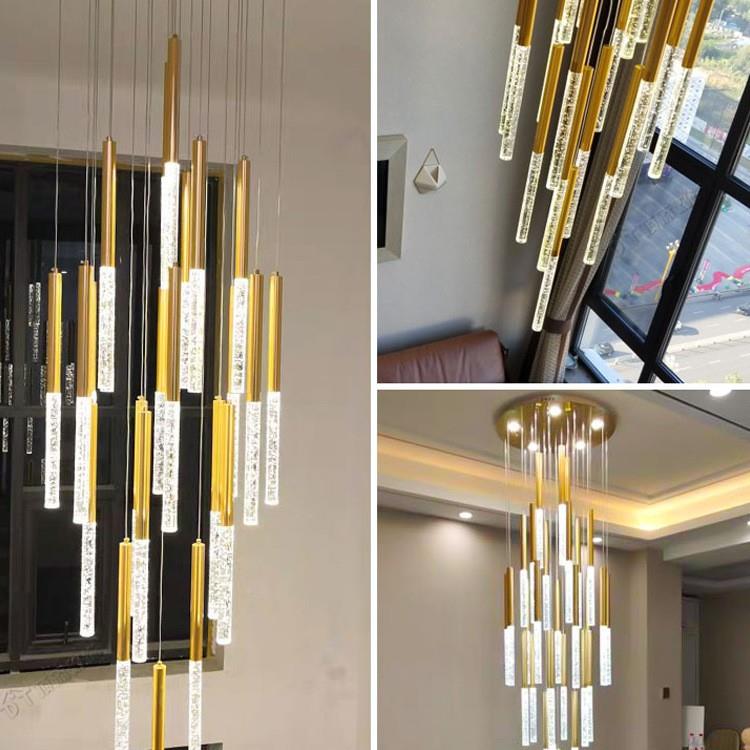 957复厅楼式旋楼梯长吊灯中空别转墅客灯简约后现代酒店led水晶吊