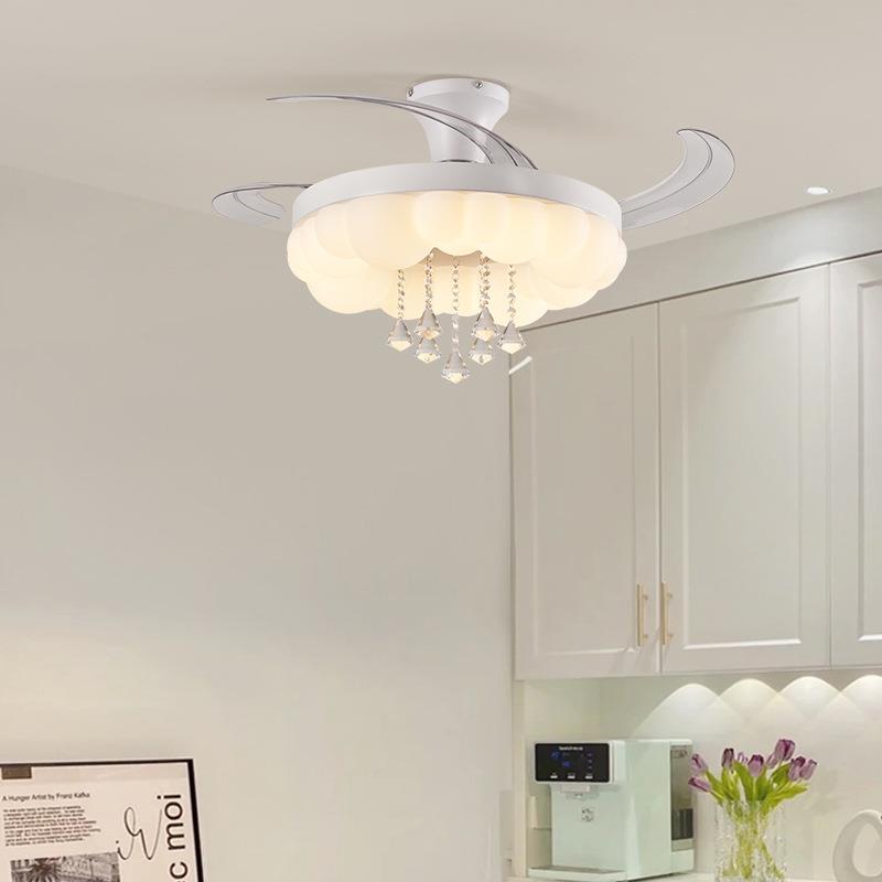 隐音形风扇5新餐厅简约奶灯卧油风室静吸顶一体吊775扇灯具