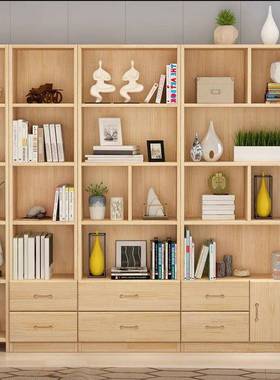 置实木书架书柜带门自由组合儿现代橱物架落地童松木格pxx10066子