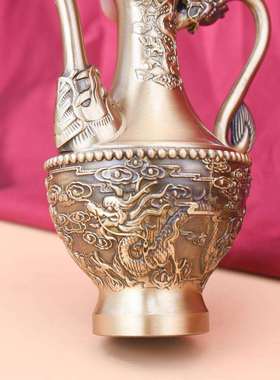 源头厂家龙125酒壶铜壶摆件家用铜茶壶山壶桌面双铜壶摆件水酒壶