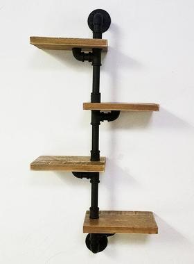 创铁意古艺上水管置物墙架 实木壁57315挂书架墙壁一字隔板装饰花