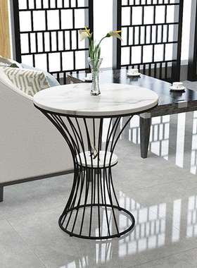 轻奢大室理床石茶几单双层56342客厅沙发边几创意铁艺卧圆形几头