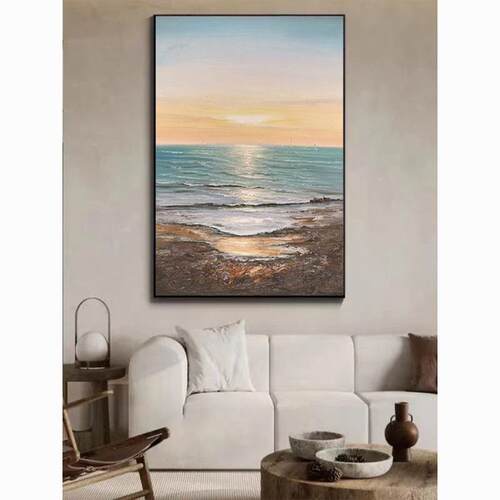 顺丰海上日出手绘油画装现MVA代玄简约画风景饰客厅挂画关立体丙