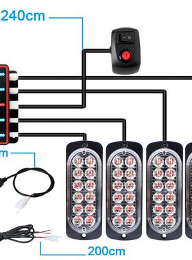 一拖四汽LED车格栅灯爆闪灯48led警示灯高亮频闪灯4中×19312T-42