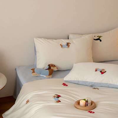 床卡通风高全棉单四套狗狗毛巾件绣纯SBI棉被套三件套被套儿童支