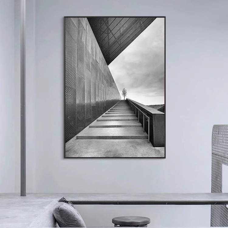 黑白灰工业风客厅装饰画延伸空间玄关挂画办公室样板间轻奢墙壁画图片