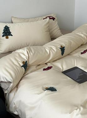 高端纯色巾绣100支毛绒棉四件长套优质床上用品纯棉EOH四季床单款