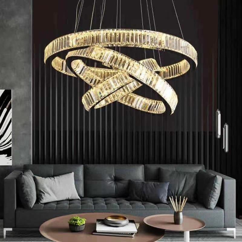 现代轻奢水晶吊灯不锈钢简灯卧约大气客尚厅吊时室餐厅中FM202014