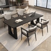 侘寂风多学习工作台办公桌黑色实木书桌客厅长条餐桌泡茶桌