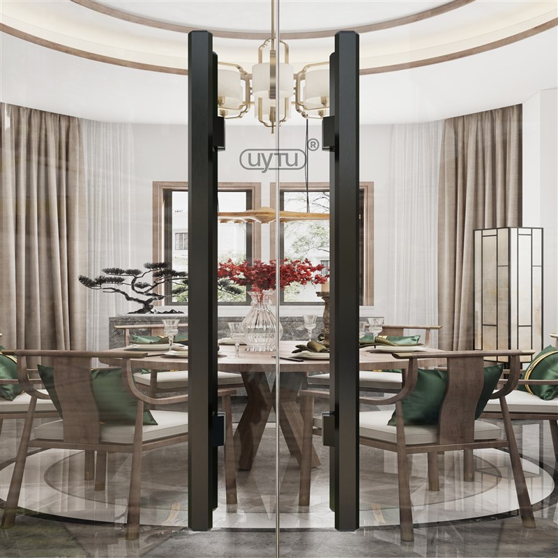 加厚铝合金把手钢化玻璃大门拉手对装推拉办公室实木门把手银黑色