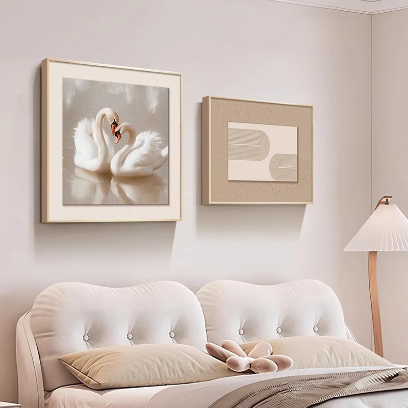 幸福美满天鹅卧室床头装饰画高档卧房间背景墙壁画酒店宾馆挂画