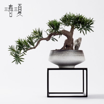 仿真迎客松罗汉松酒店前台盆景摆件售楼处植物别墅转角室内装饰品