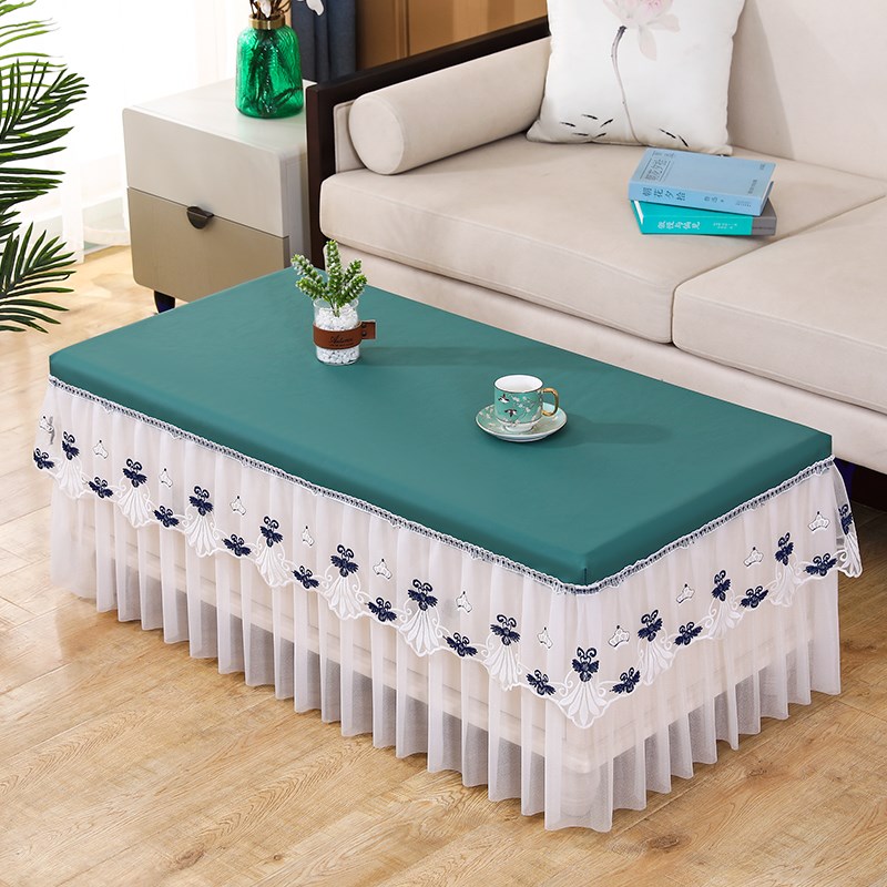皮革防水防油免洗茶几罩四季通用防滑客厅餐桌布全包蕾丝防尘布