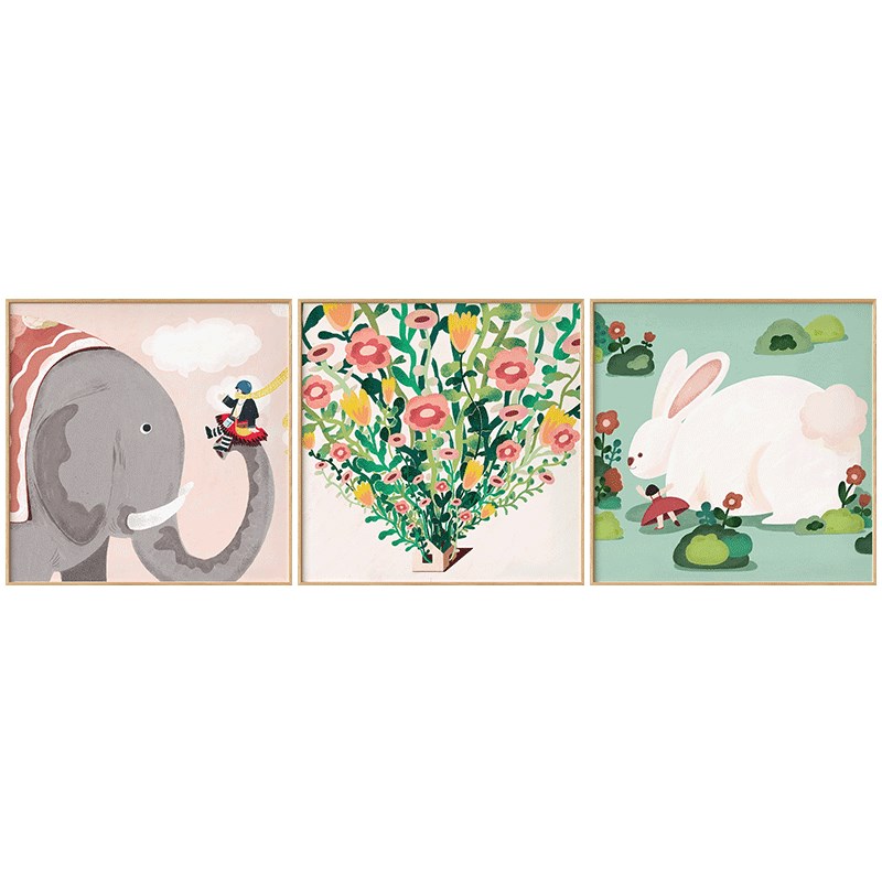 墙蛙创意儿童房装饰画现代简约卧室床头挂画卡通动物插画背景墙面图片