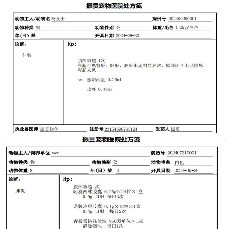 振贯宠物兽医处方软件动物医院门诊电子病历管理开单系统加密锁版