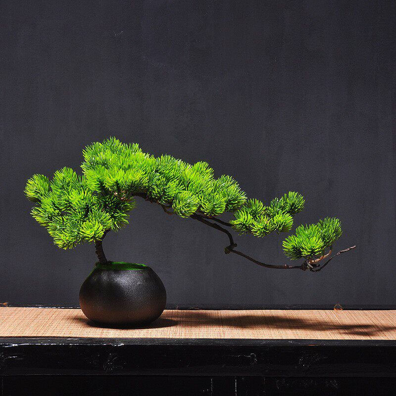 仿真迎客松美人松和盆景家居客厅盆栽假花玄关桌面装饰品绿植