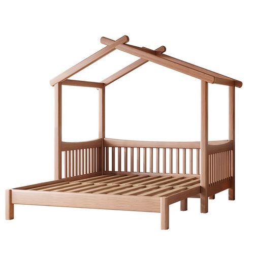 全实木伸缩儿童床男孩女孩房子床小户型拼接床带护栏m抽拉床