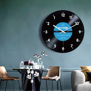 黑胶唱片创意挂钟反方向的钟表复古倒转周杰伦挂表咖啡酒吧装饰钟