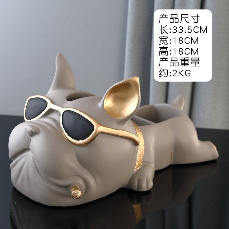 北欧轻奢客厅装饰摆件抽纸盒家居饰品茶几电视柜创意法斗狗纸巾盒