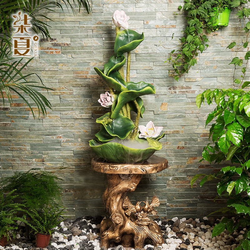 办公室荷叶假山循环流水摆件树脂工艺品喷泉水景客厅创意装饰